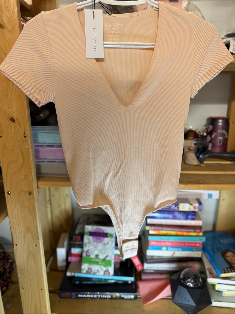 Dynamite Blush Ribbed V-Neck Short Sleeve Bodysuit